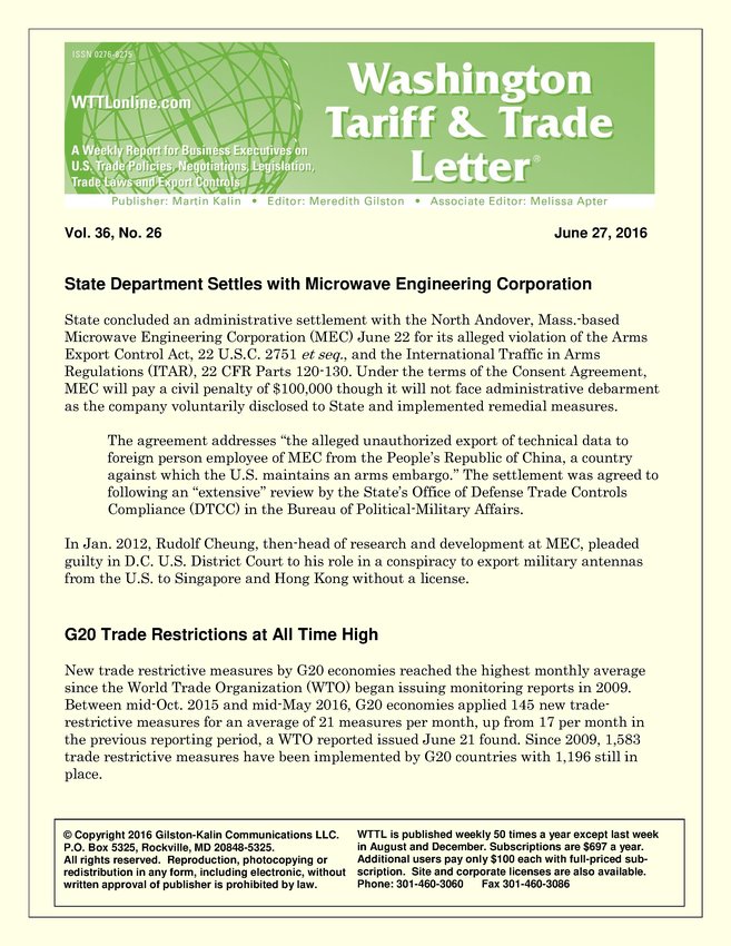 Vol No June Washington Trade Tariff Letter