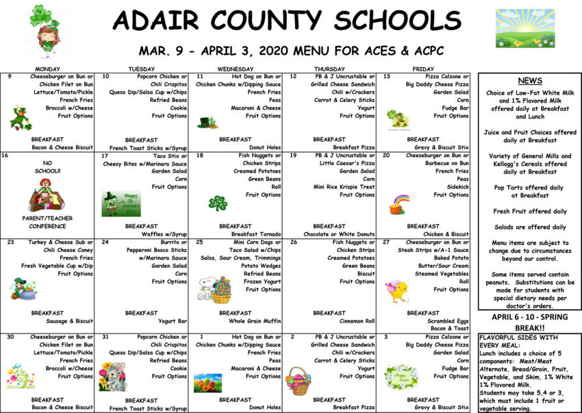 March school menus - Adair County Community Voice