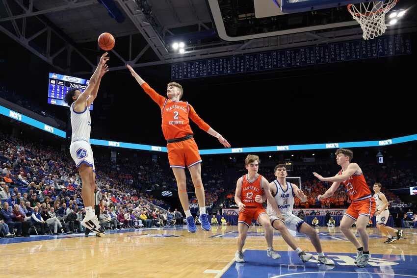 Isaiah Cochran puts up a shot during the Marshall County game in the Sweet 16.