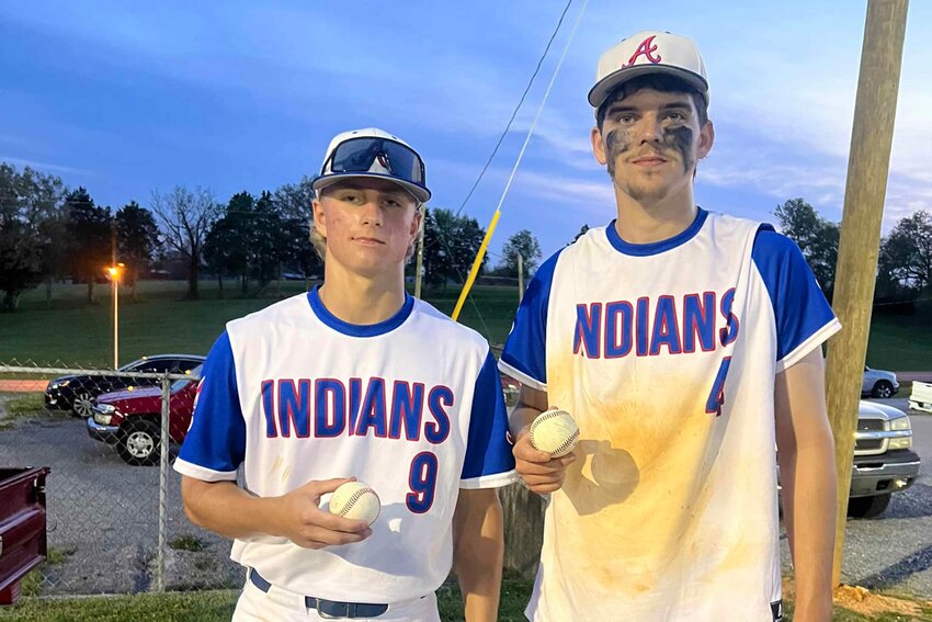 Zane Gist (left) and Brayton Coomer got their next home runs in the game against Clinton County.