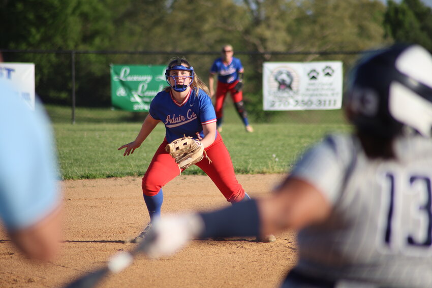 Hannah West ready to catch at the infield in the 15-0 win against Monroe County.