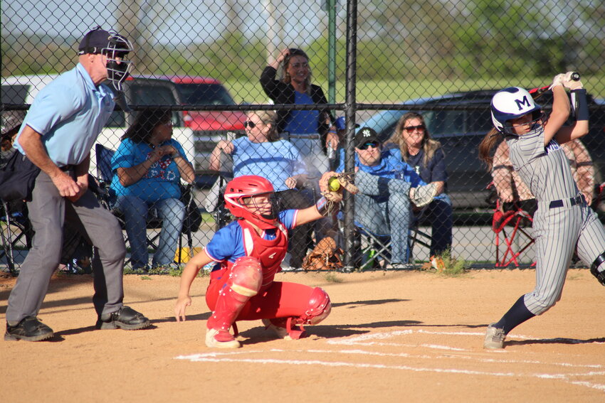 Catching for the Indians: sophomore infielder Gracie Gist.