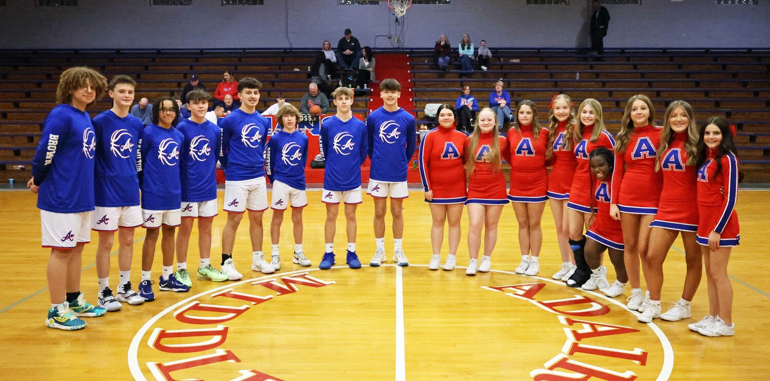 The ACMS basketball team and cheerleader eighth graders 2023/2024