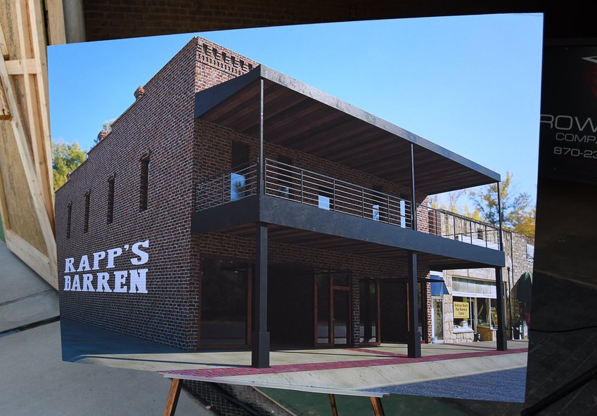 This artist's rendering of a renovated Baker Building shows the covered balcony planned to be added to the historic structure. The Mountain Home City Council recently passed an ordinance detailing the steps that must be taken to build such a structure over the city's sidewalks along the downtown square.