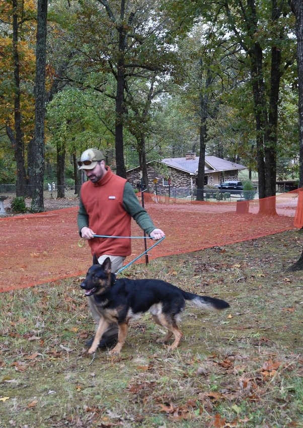 Josh Bookout of Birmingham, Ala. and his German Shepherd Moonpie participated in a number of trials put on by the Mountain Home Dog Spots group over the weekend.