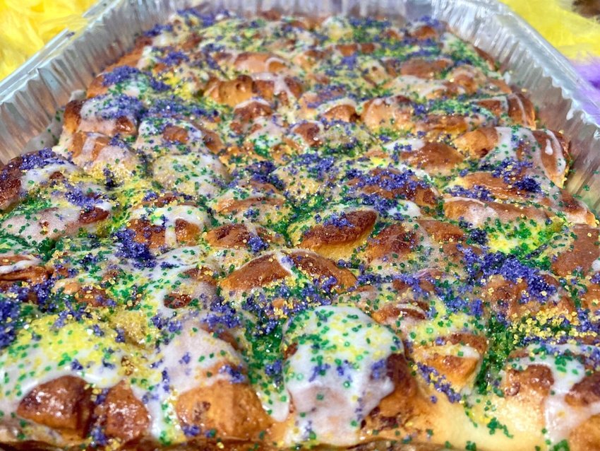 Made with refrigerated cinnamon rolls, King Cake Bubble Up is a tasty and easy way to celebrate Fat Tuesday.