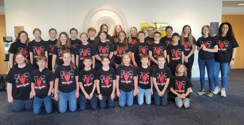 Arrie Goforth Elementary School students who recently participated in Beta Junior Beta State Competition in Hot Springs are (front row, from left) Chloey Gibbs, Bryson Fountain, Ashlynn Davis, Hunter Green, Rustin Sallee, Emily Sharpe, Mason Shields, Ryder Sallee and Bethani Hines, (second row) Kenzie Jones, Cambree Foster, Abigail Sechrest, Maci Harris, Carter Campbell, Nate Johnson and Caleb Crowder and (third row) Sponsore Shelby Feeney, Kinley Robertson, Brady Stover, Christopher Free, Liam Williams, Mackenzie Teegarden, Hope Meinzer, Autumn Alexander, Kenley Thompson, Isabella Villarreal, MJ Wallis and Nevaeh Collins.