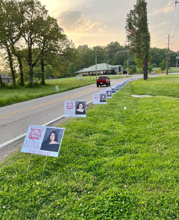 Norfork High School has put all of their graduating 2022 Bobcats on display along the Hwy. 178 roadway from the high school to the entrance to the Forrest L. and Nina Wood Preschool and Flippin Elementary School. Four area high schools, including Flippin, will hold graduation ceremonies over the weekend.