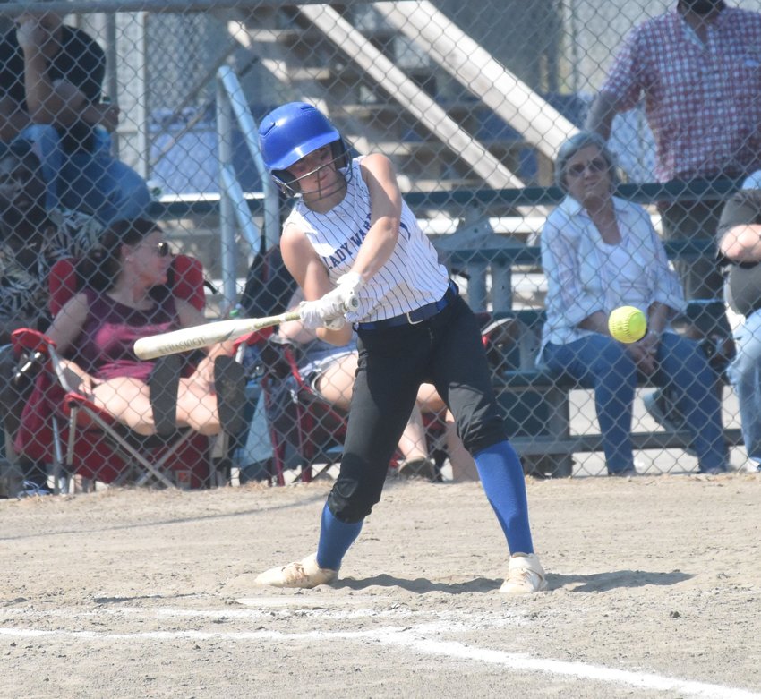Cotter's Emma Jones swings at a pitch during Cotter's state tournament loss to East Poinsett County on Thursday.