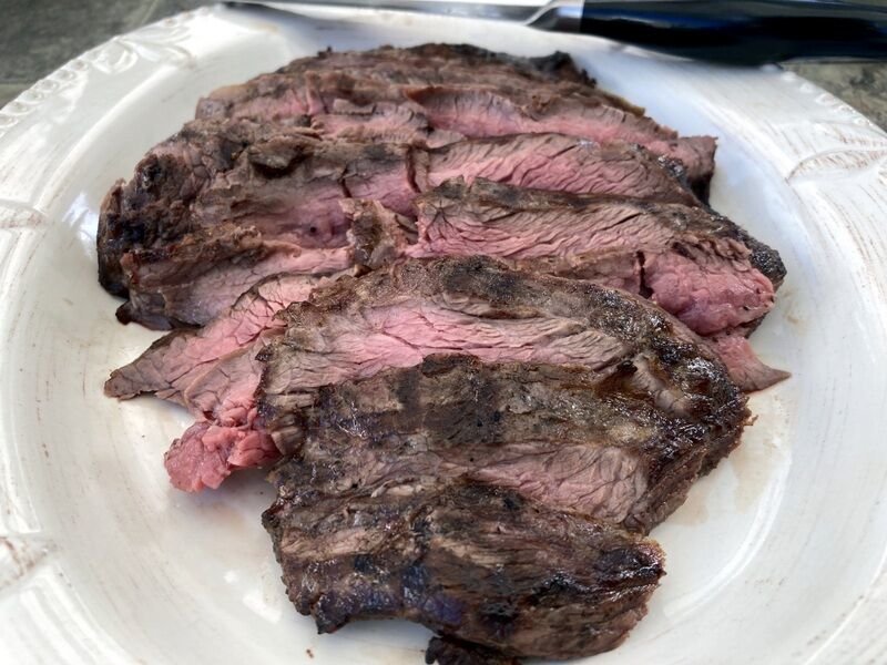 This flank steak, grilled by my son-in-law, Paul, is medium-rare deliciousness. Serve as is or in one of the recipes in this feature.&nbsp;   Bulletin Photo/Linda Masters