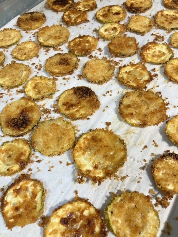 Cheesy and crispy Zucchini-Parm Chips are a healthier alternative to potato chips.   Linda Masters/The Baxter Bulletin