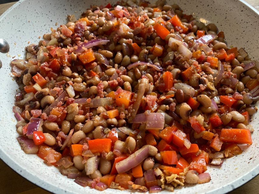 Fried Black-eyed Peas is an easy-to-make, tasty and colorful recipe to usher in the new year.   Linda Masters/Baxter Bulletin