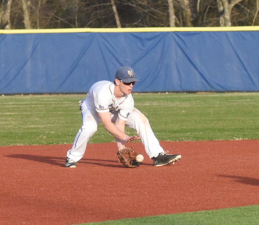 Mountain Home shortstop Dillon Drewry fields the ball during a recent home game.