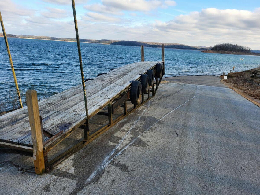 The Arkansas Game and Fish Commission have temporarily removed the courtesy dock at the Lakeview access on Bull Shoals Lake. Tthe boat ramp and parking lot become flooded when the lake level rises to an elevation of approximately 665 feet, according to AGFC.   Submitted Photo