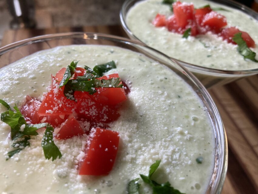 Creamy Cucumber-Avocado Soup is made totally in the blender and tastes so refreshing on a hot, sultry day.   Linda Masters/The Baxter Bulletin