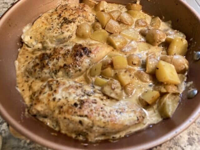 Chicken and Potatoes in Dijon Cream Sauce is French-inspired, one-pan entr&eacute;e with a mild mustard flavor.&nbsp;   Linda Masters/The Baxter Bulletin