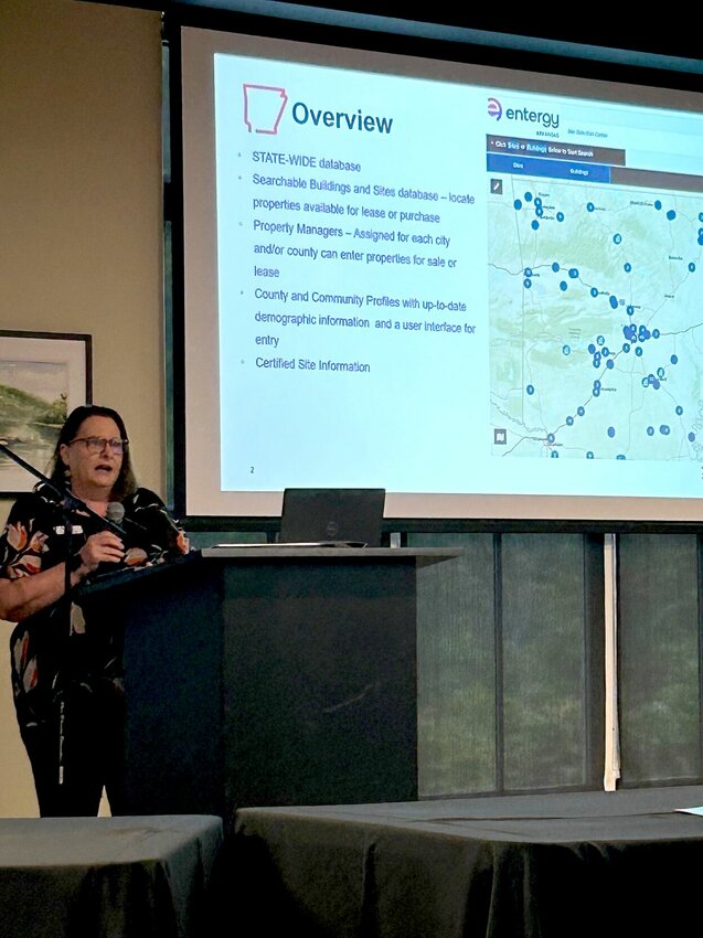Emily Cooper Yates, Community Regional Manager for the Northwest Region of the AEDC, addresses members of the public who attended the group's training session Thursday at Arkansas State University-Mountain Home.   Caroline Spears/The Baxter Bulletin