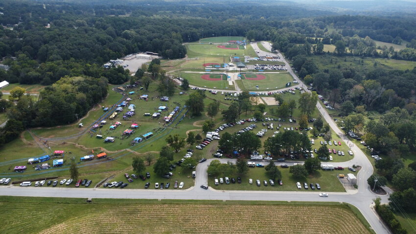 This aerial drone shot shows the crowd Sunday at Clysta Willett Park in Mountain Home. Mayor Hillrey Adams said the event drew more than 2,500 to the city over the weekend.   Zach Ables/MHPD