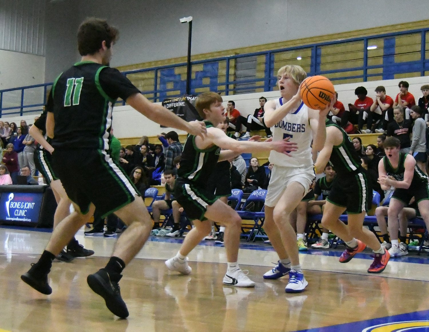 An image from the Mountain Home-Greene County Tech senior boys game played Wednesday in the Ultimate Auto Group Invitational at The Hangar.