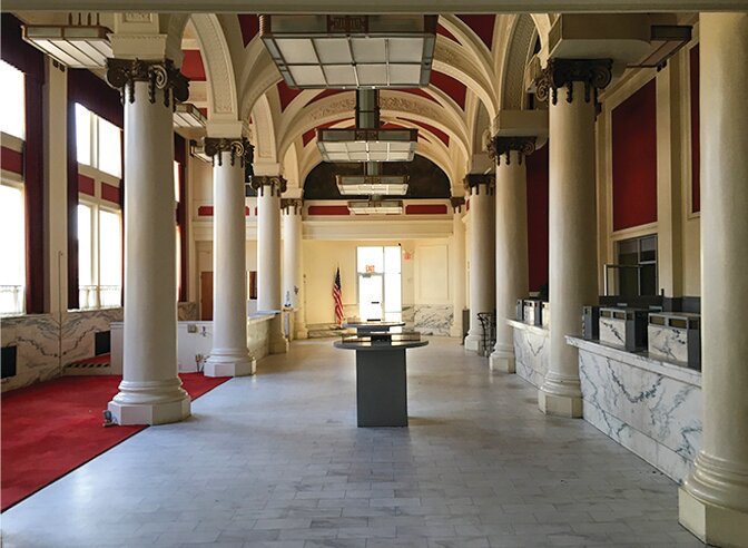 Before: The lobby of Marion National Bank before renovations.