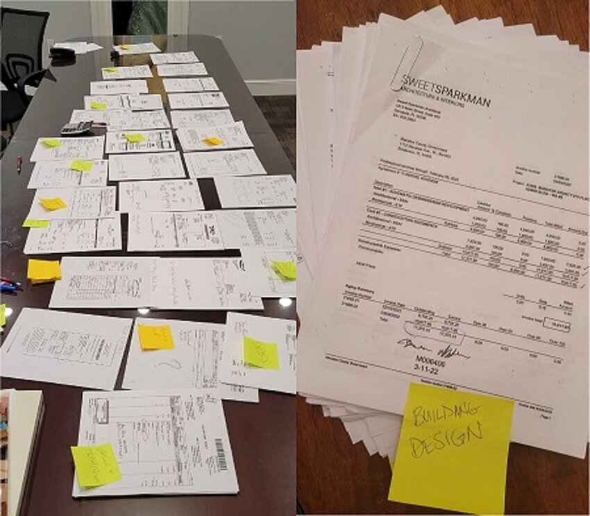 Copies of more than 200 public record invoices related to the unpermitted ninth-floor administration building renovation.