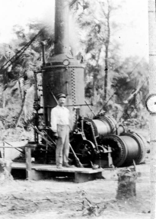 Part of the oil drilling machinery used in Palmetto. There were actually 3 oil wells attempted in Palmetto between 1924 and 1928. George E. Wallace was president of the Tri-County Oil Company and W.E. Robinson was on the Board of Directors.