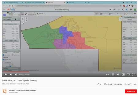 "Manatee Minority" map as seen in a meeting. /PHOTO via YouTube November 9, 2021, Manatee BCC Special Meeting