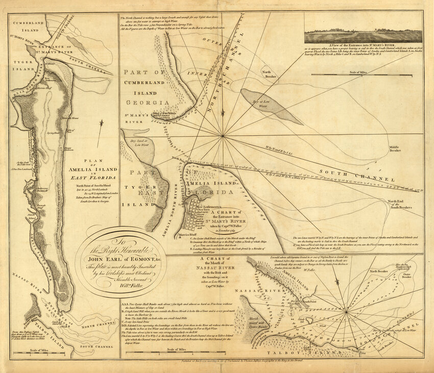 Plan of Amelia Island in East Florida ; a chart of the entrance into St. Marys River taken by Captn. W. Fuller in November, 1769. 