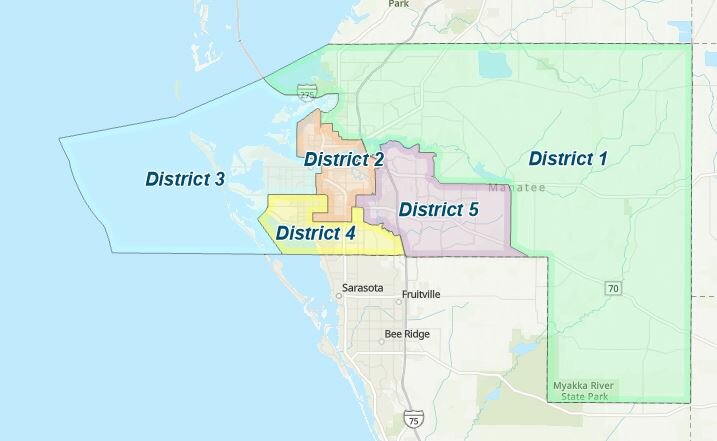 Map of Manatee County Commission Districts