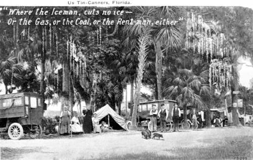 Tin Can Tourists camping at Braden Castle circa 1925.