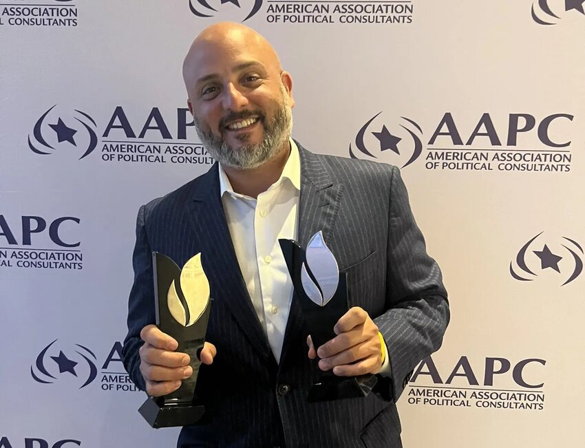 Pedicini poses with awards from the American Association of Political Consultants.
(Courtesy: X/@anthonypedicini)