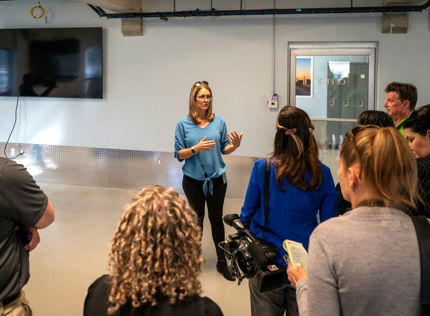 Deputy Director of Utilities Katie Gilmore speaks with local media about Manatee County's Ultrafiltration Upgrade. Jan. 31, 2024