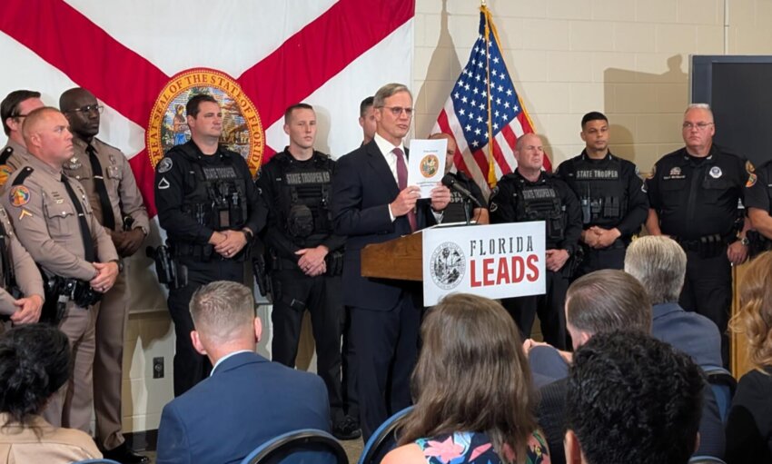 Larry Keefe, executive director of the State Board of Immigration Enforcement, speaking in Tampa on May 12, 2025. (Photo by Mitch Perry/Florida Phoenix)