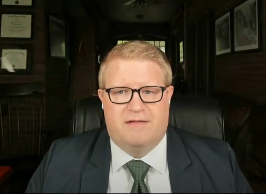 Attending via Zoom, Dr. Corey Stutte addresses Manatee County Commissioners during his confirmation as the county's newest deputy county administrator during the June 17, 2025, BOCC meeting