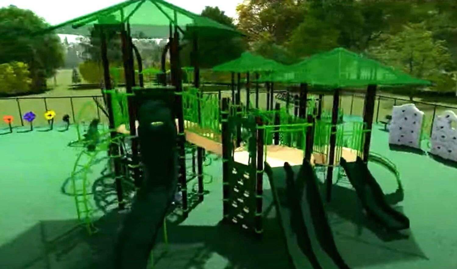 Virtual design models of the future Bradenton Kiwanis Playground at Tom Bennet Park were shown on an overhead during a presentation for county commissioners on Tuesday.