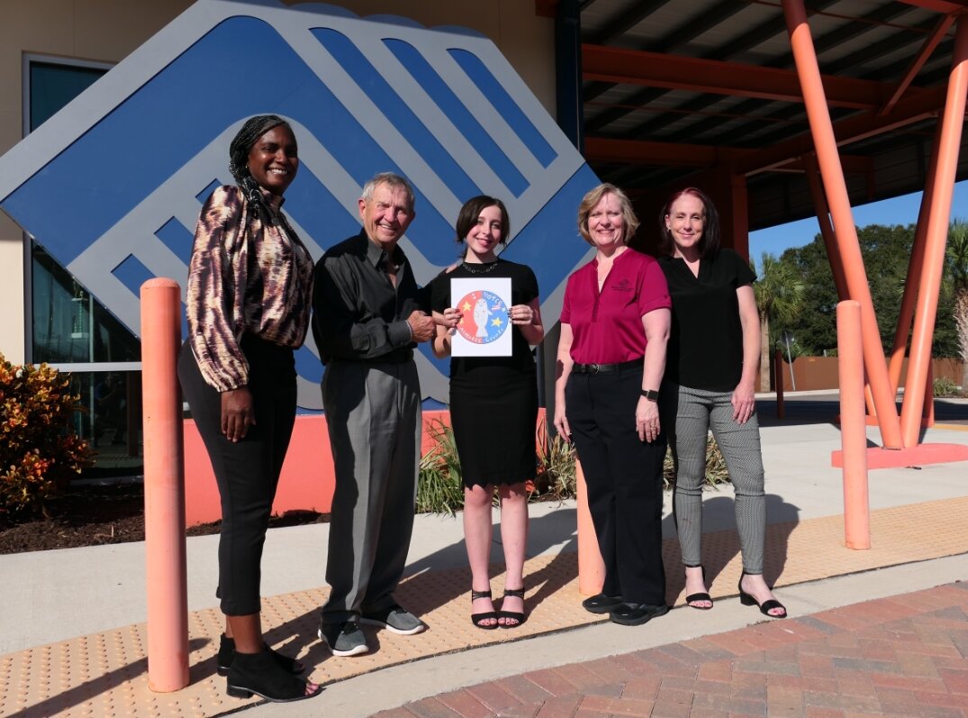 (Left to right) Catrese Estes-Allen, VP of Club Operations for Boys & Girls Clubs of Manatee County; Manatee County Supervisor of Elections Mike Bennett; Lauren Holbrook, I Voted sticker design contest winner; Dawn Stanhope, President/CEO of Boys & Girls Clubs of Manatee County; Vickie Holbrook, Lauren’s mother.