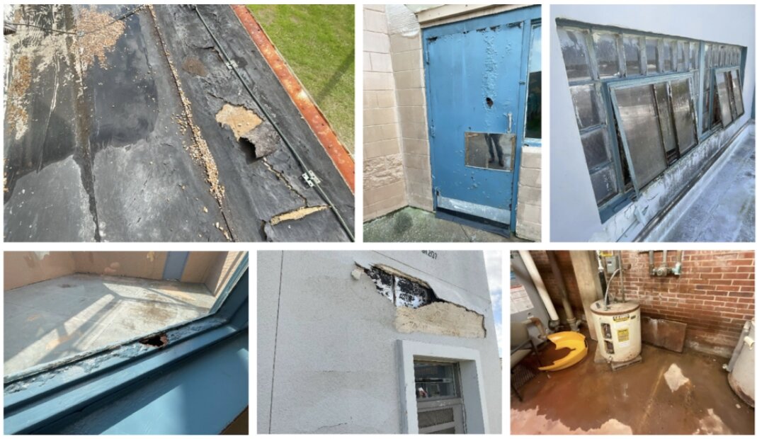 Photos of dilapidated conditions in and outside of some of Florida’s correction institutions as shown at the Florida Sen. Appropriations Committee on Criminal and Civil Justice on Nov. 15, 2023