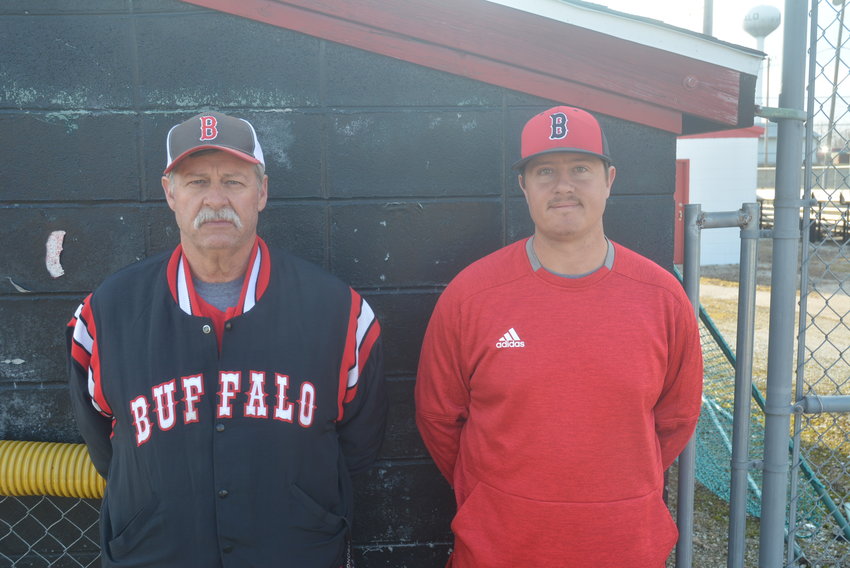 Bison head baseball coach Dan Dryer, left, and assistant coach Calvin Dryer.
