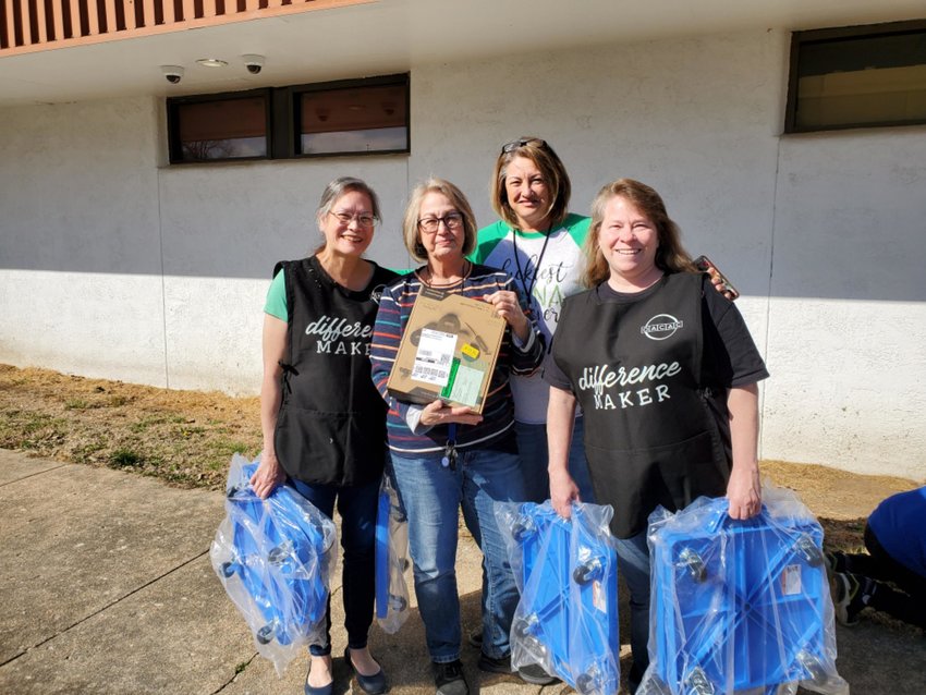 OACAC-sponsored New to You presented playground equipment to the Buffalo Learning Center. Pictured are Susie Rodgers, Lisa Reeves, Becky Phillips and Amy Saylor.