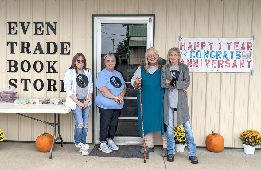 Even Trade Book Exchange volunteers include, from left, Tammy Uptegrove, Brenda Collins, Linda Burdette and Janet Pierson.