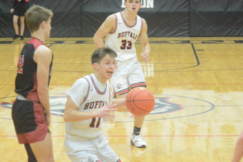 Carson Shepperly pulls up to a stop after heading for the basket in a recent game.   Reflex photo by Paul Campbell