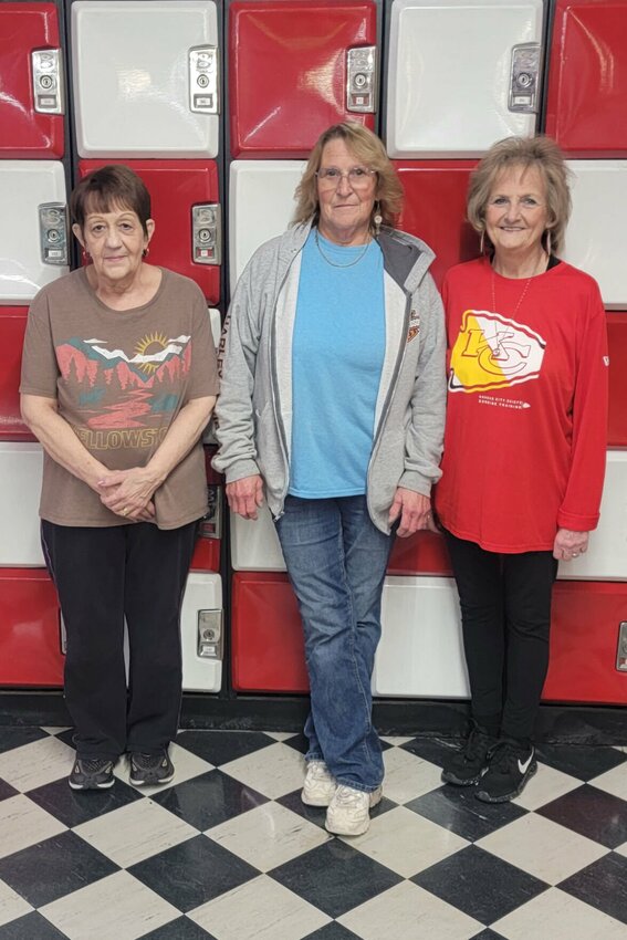 The women’s bowling team Ten Pins Honey is, from left: Debbie Johnson, Hazel Burris and Sandy Alcorn.