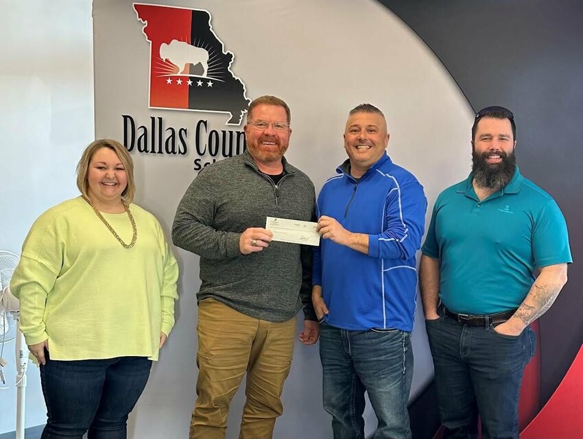 Pictured are, from left to right: Shelby Sechler (Consumer Lender, OakStar Bank), Dr. Tim Ryan (Dallas County R-I Superintendent), Travis Bybee (OakStar Bank, Dallas County Market President), and Sam Woods (AVP, Commercial Loan Officer, OakStar Bank).