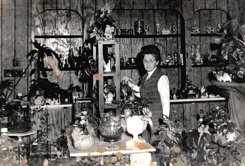 Jerry’s mother, Irene Thomas, working in his floral shop.