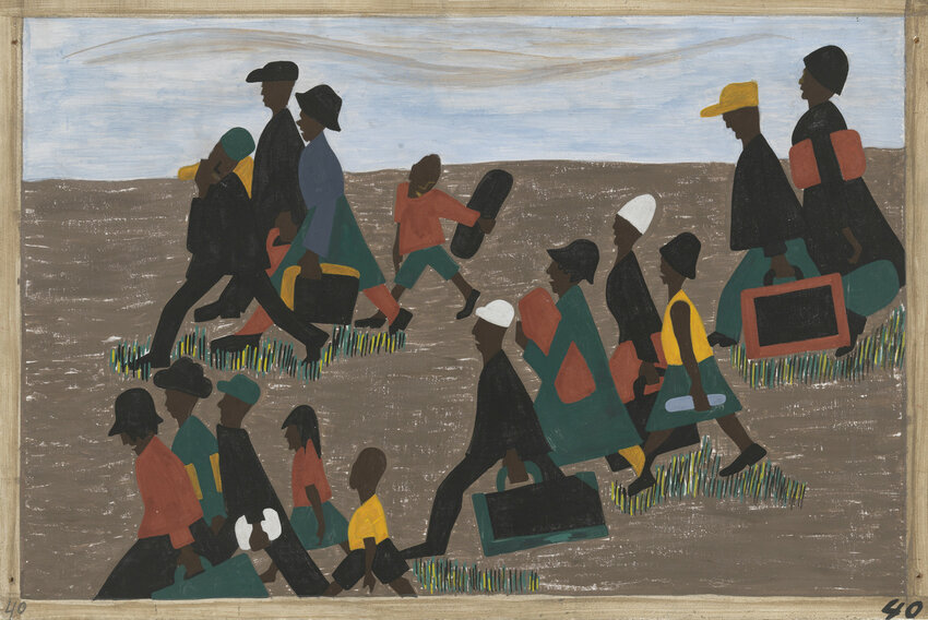 Jacob Lawrence, "The migrants arrived in great numbers" 1940-41, Museum of Modern Art. Photo: © 2022 Jacob Lawrence/Artists Rights Society (ARS), NY
