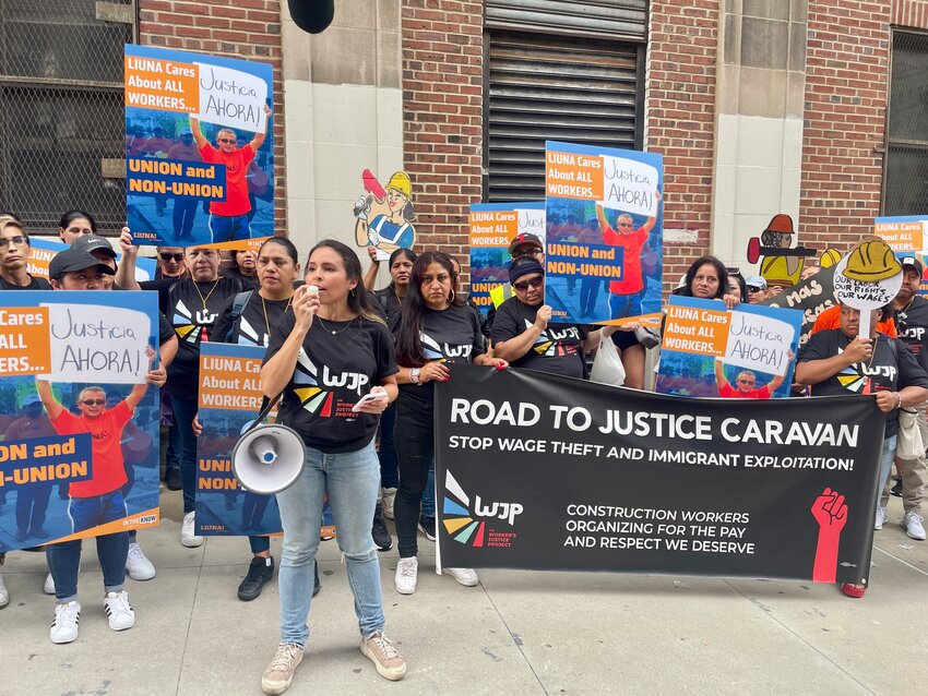 The Worker’s Justice Project's Armary Pérez addressed the West 96th Street rally.