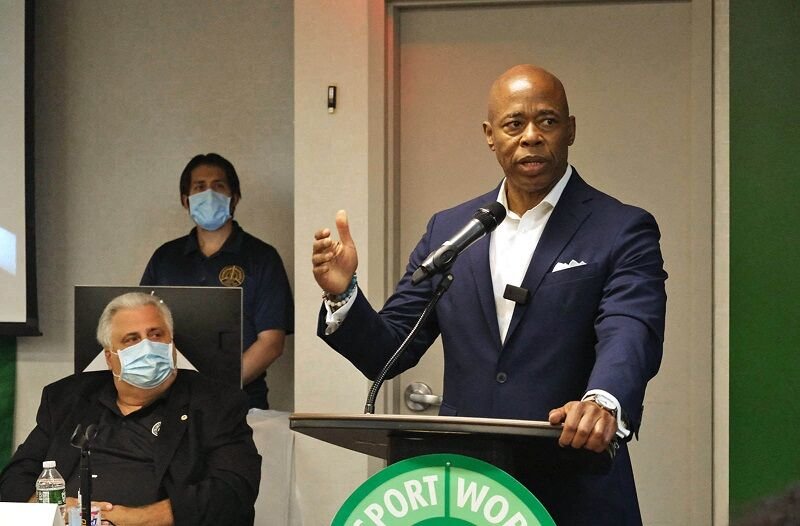'MTA COULD HAVE DONE BETTER': Democratic nominee for Mayor Eric Adams questioned the Metropolitan Transportation Authority's early decision to not only withhold masks from transit workers but threaten them with discipline if they wore their own. With Transport Workers Union Local 100 President Tony Utano looking on, he said, 'the system had almost a million masks and they were saying you couldn't get one.' 