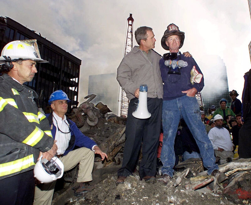 A LESS-UNITED STATES: In his speech marking the 20th anniversary of 9/11, President Bush lamented the loss of national unity of the kind that existed when he stood with retired Firefighter Bob Beckwith on the pile at the World Trade Center three days after the terrorist attack, and his promise to avenge it produced a roar from the workers at the site. While he implied that much of the division had developed during Donald Trump's presidency, a key element in that loss of common purpose was the discovery that Mr. Bush's administration had taken the country into the war against Iraq and the prolonged occupation that followed based on the false claim that Saddam Hussein had weapons of mass destruction he was ready to use against the U.S.