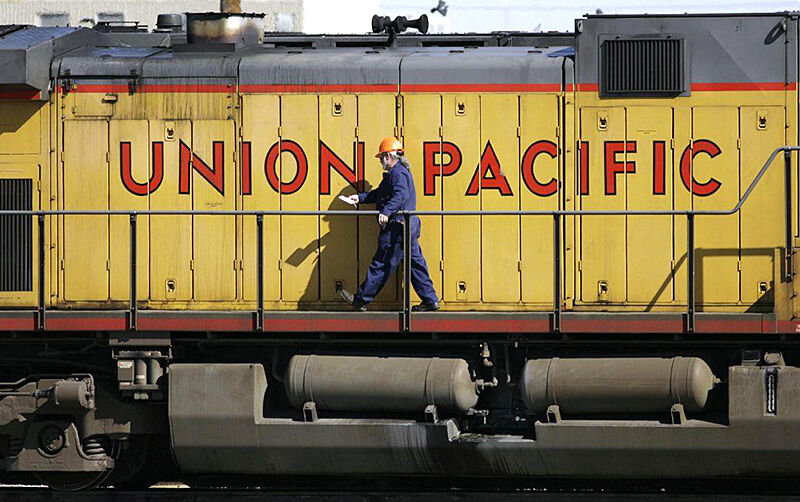 STALLED: Labor unions and rail carriers, including Union Pacific, appear likely to agree to mediation following the breakdown of negotiations on new contracts for about 100,000 railroad workers. Above, a Union Pacific employee on board a locomotive in a north Denver rail yard.