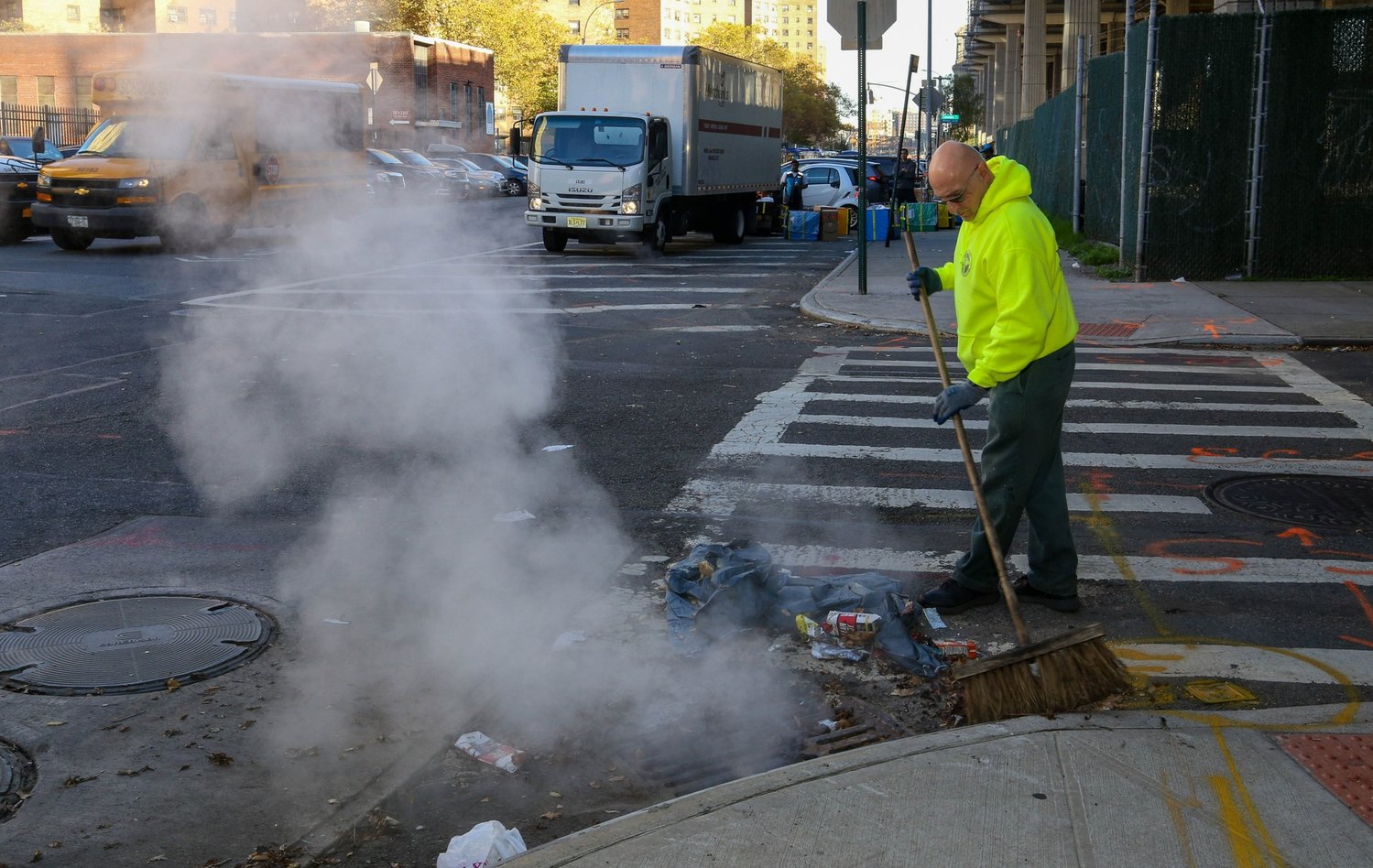 Department of Sanitation workers cleared catch basins of debris ahead of a storm forecasted for last weekend. The DSNY and other city agencies are spearheading a multimillion-dollar cleanup effort to address areas neglected through years of bureaucratic inertia. The initiative will also include rat mitigation and increased clearing of the catch basins.